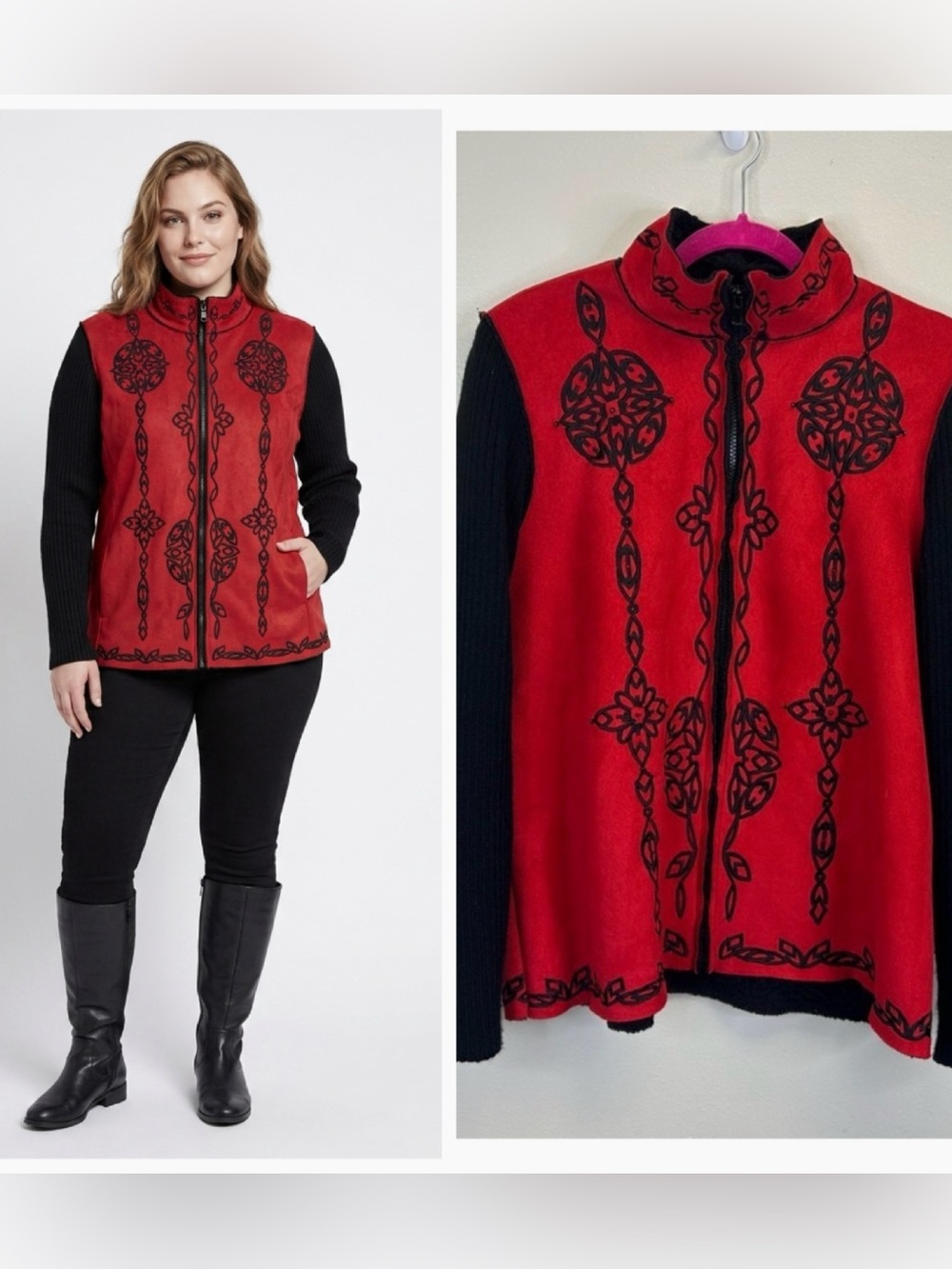 Celtic‎ Embroidered Faux Suede Jacket Size 1X Plus Size Fall Winter Goth Holiday